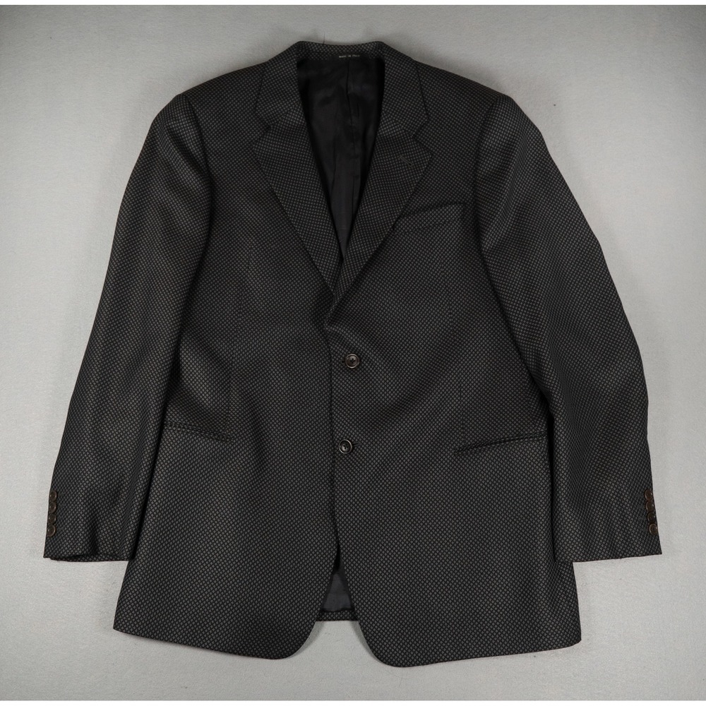 Armani Collezioni Mens Blazer Silk Wool Blend Micro Pattern Black Gray 46L IT 46